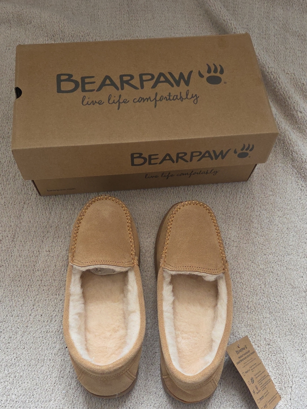 BearPaw Women's Tan Suede Shearling-Lined Slip-On Loafers